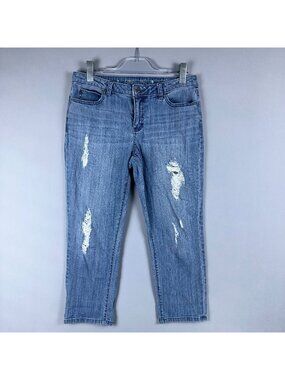 Jennifer Lopez Capri Jeans Distressed Womens Size 8 Mid Rise Medium Wash Blue